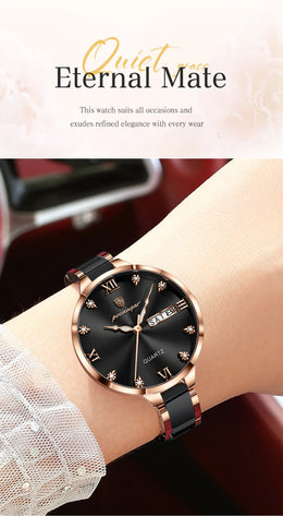 KissICON POEDAGAR Fashion Elegant Women Watches Week Date High Quality Waterproof Ladies Quartz Watch Stainless Steel Watch For Woman+Box