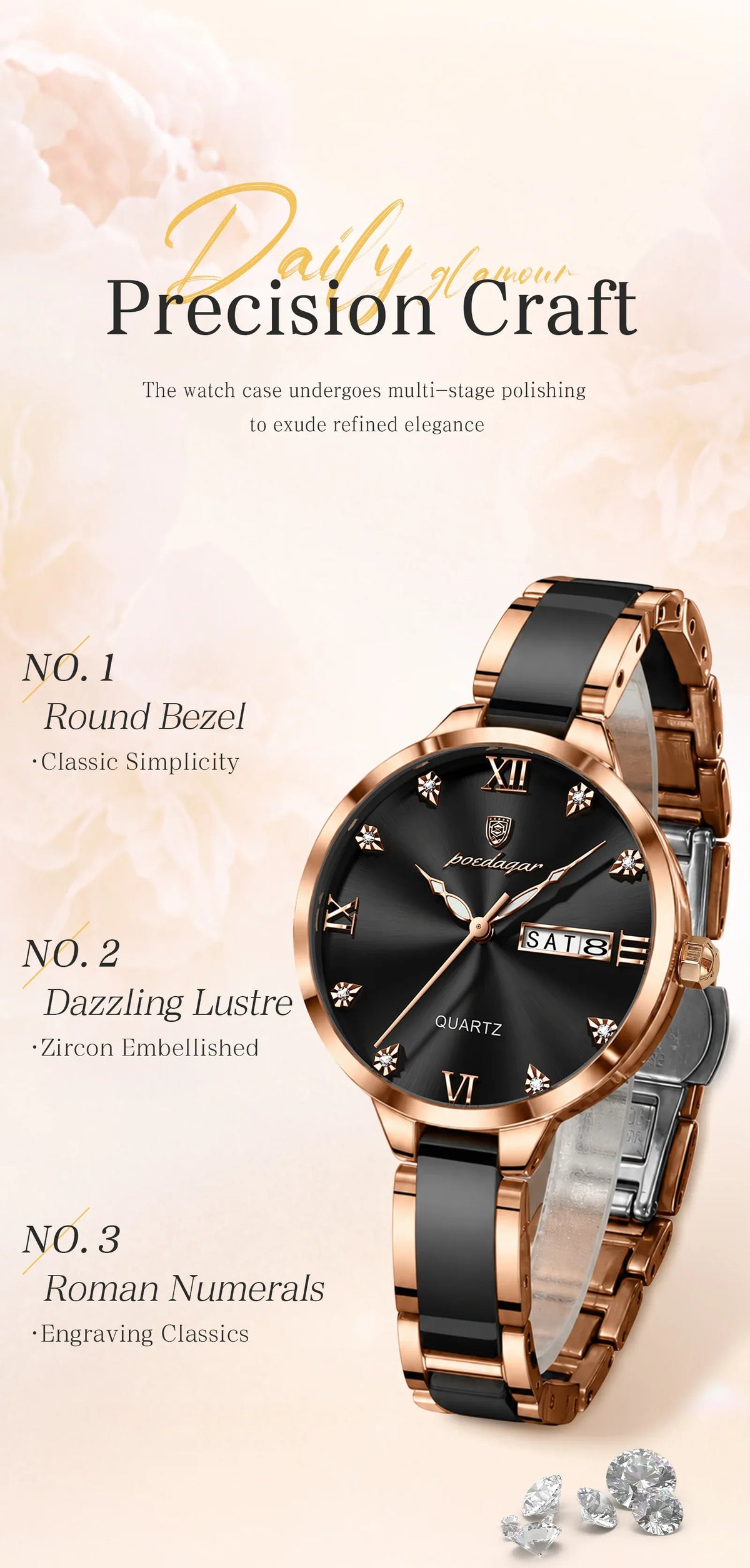 KissICON POEDAGAR Fashion Elegant Women Watches Week Date High Quality Waterproof Ladies Quartz Watch Stainless Steel Watch For Woman+Box