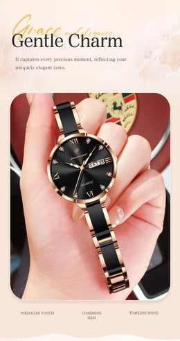 KissICON POEDAGAR Fashion Elegant Women Watches Week Date High Quality Waterproof Ladies Quartz Watch Stainless Steel Watch For Woman+Box