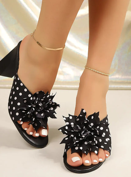 KissICON Sandals Polka Dot Floral Chunky Heel Sandals