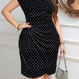 jkthpu-45 Polka Dots / UK 18 Elegant Leopard Print Midi Dress with Ruffle Detail - Sleeveless, Crew Neck, Stretchy Polyester Fabric, All-Season Wear for Women, Stylish Geometric-Patterned Dress, Leopard Print Dres