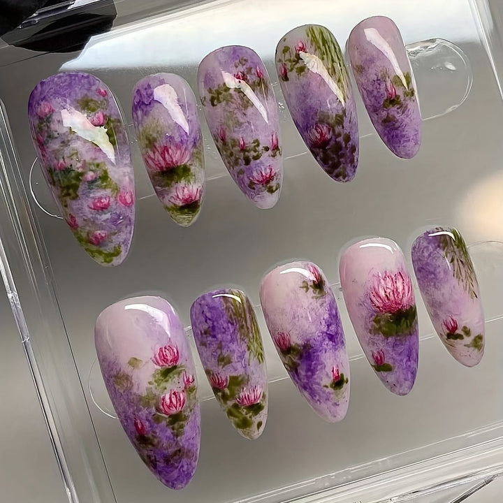 KissIcon Summer Almond Nails Purple Press On-Durable Finish