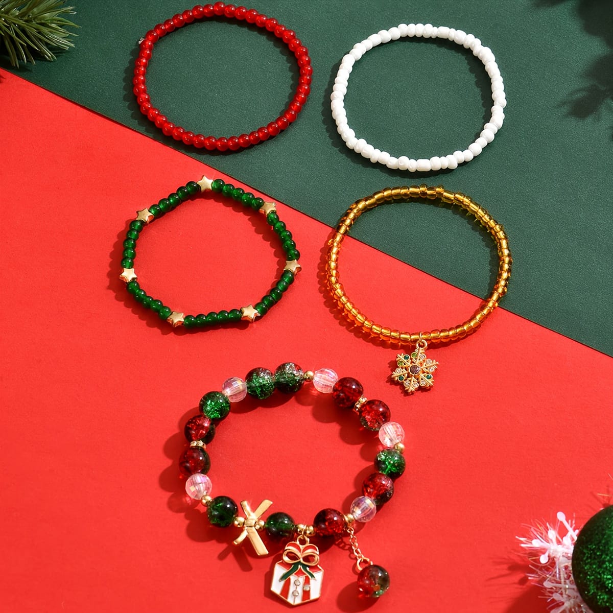 KissICON Polychrome Vintage Christmas Beaded Bracelet – 5 Unique Layered