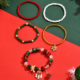 KissICON Polychrome Vintage Christmas Beaded Bracelet – 5 Unique Layered