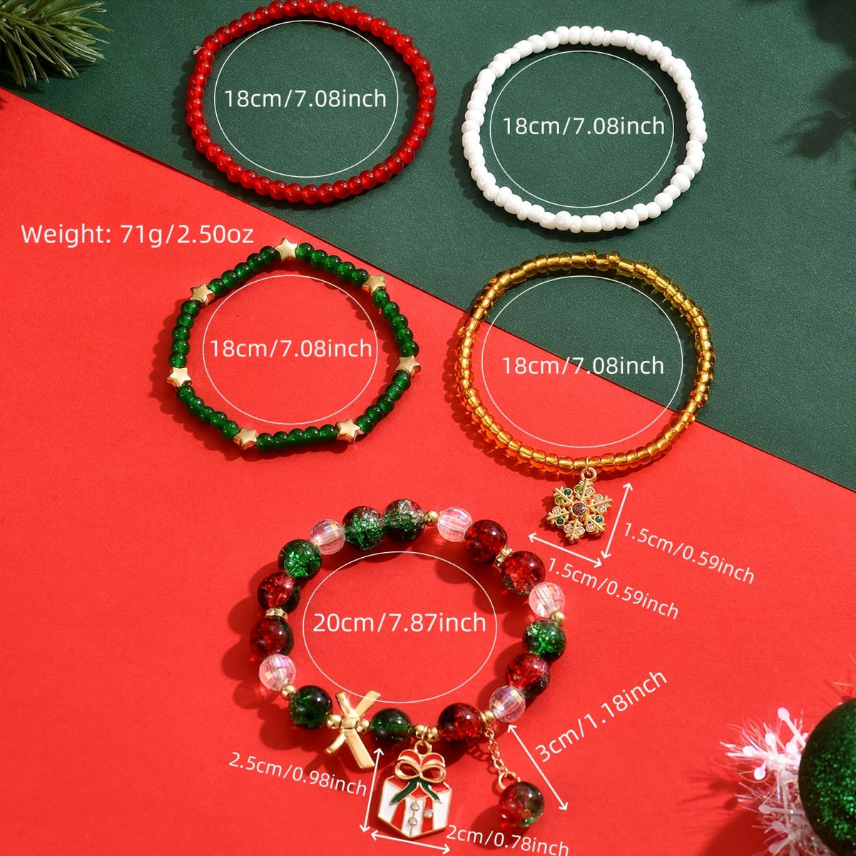 KissICON Polychrome Vintage Christmas Beaded Bracelet – 5 Unique Layered