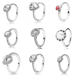 KissICON Potdemiel 925 Sterling Silver Knotted Heart Symbol Of Love Crystal Ring For Women Wedding Party pandora Jewelry