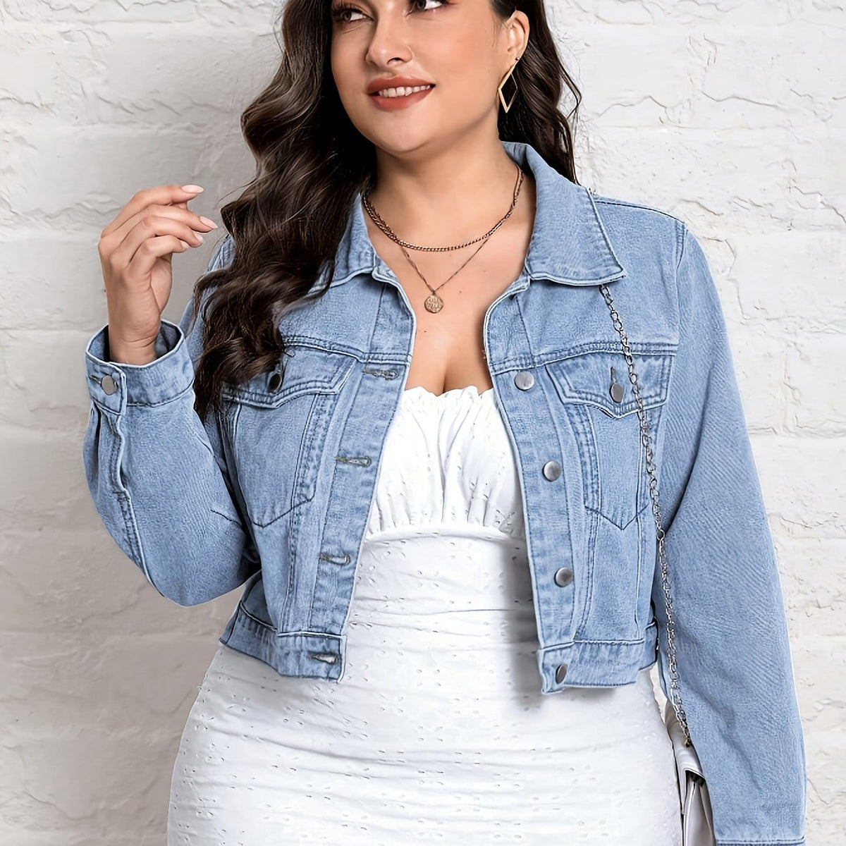 jkthpu-45 Powder blue / UK 16 Light Blue Plus Size Washed NonStretch Denim Jacket