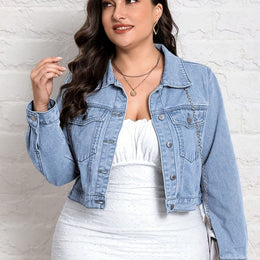 jkthpu-45 Powder blue / UK 16 Light Blue Plus Size Washed NonStretch Denim Jacket