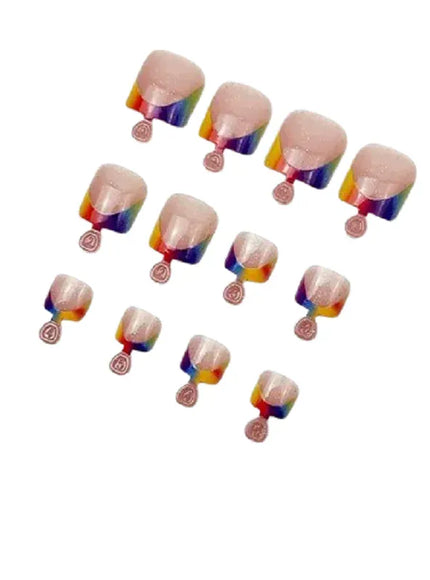 KissICON Press On Nails Simple Summer Rainbow French Wearing