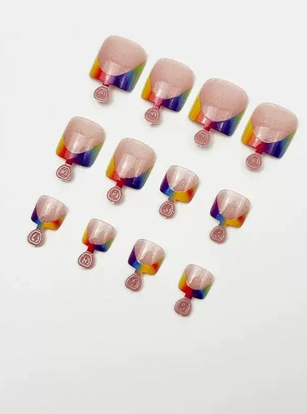 KissICON Press On Nails Simple Summer Rainbow French Wearing