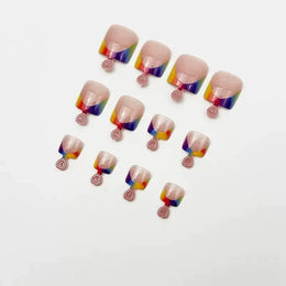 KissICON Press On Nails Simple Summer Rainbow French Wearing