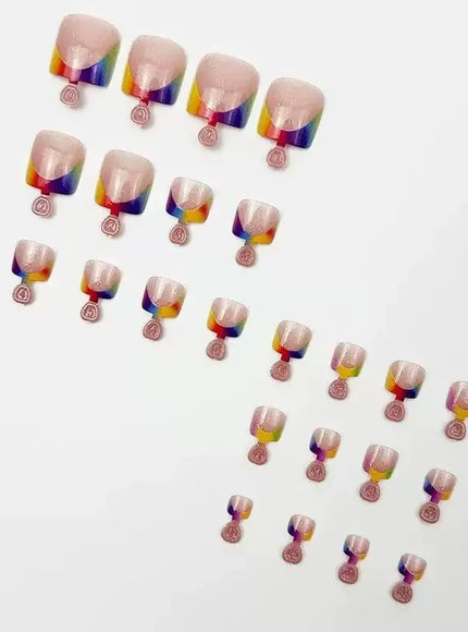 KissICON Press On Nails Simple Summer Rainbow French Wearing