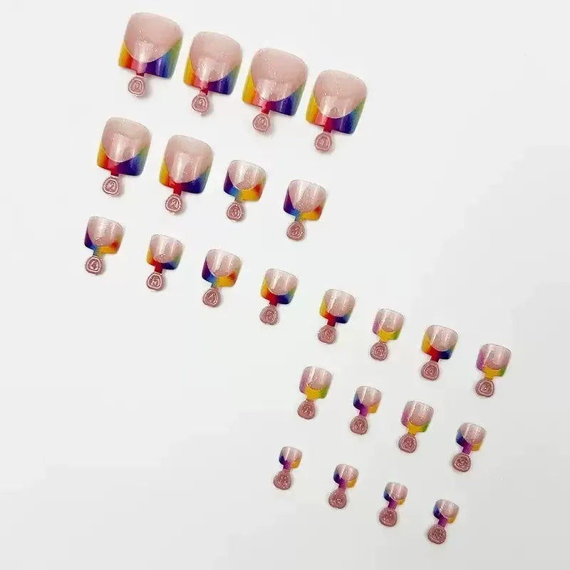 KissICON Press On Nails Simple Summer Rainbow French Wearing