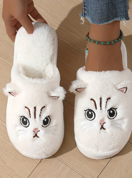 Cute Plush Cat Slippers Warm Cozy NonSlip Indoor Shoes