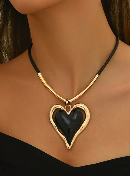 HeartShaped Pendant Necklace  Oversized Black Cord Simple yet Elegant Perfect for Everyday Wear  Valentines Day Gift for Women