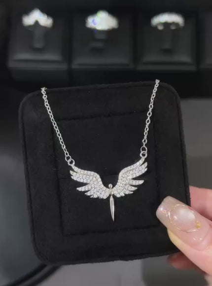 S925 Silver Angel Wings Necklace Elegant Cubic Zirconia Luxury