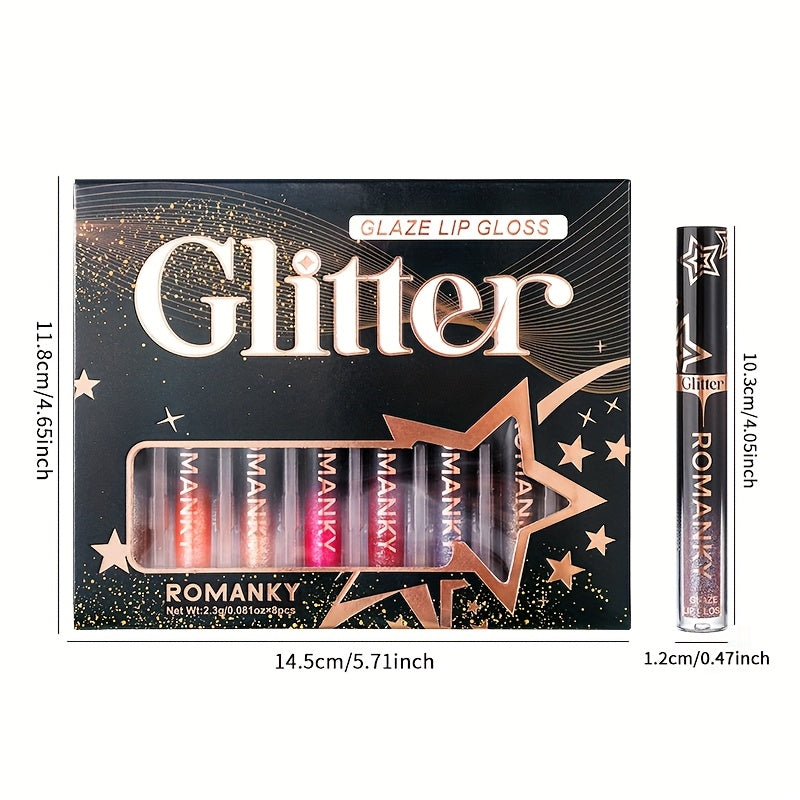 Stackable Glitter Lip Gloss Set Longlasting Shine for Lips