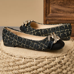Metallic Chain SquareToe Flats Versatile for All Seasons