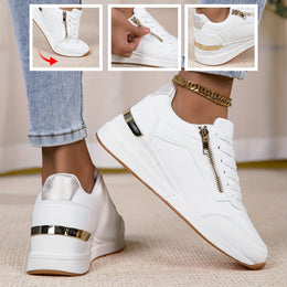 Chic White Gold Sneakers SlipResistant Breathable Cushioned Comfort