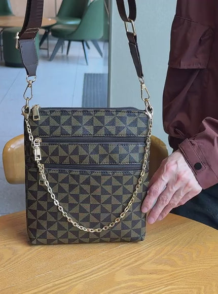 1pc Vintage Style Crossbody Bag Small Square Synthetic Shoulder Bag with Multiple Pockets Cambridge Messenger Bag Zipper Closure Polyester Lining Deep Brown Crossbody Purse Everyday Handbag Classic Checkered Pattern Goldtone Hardware