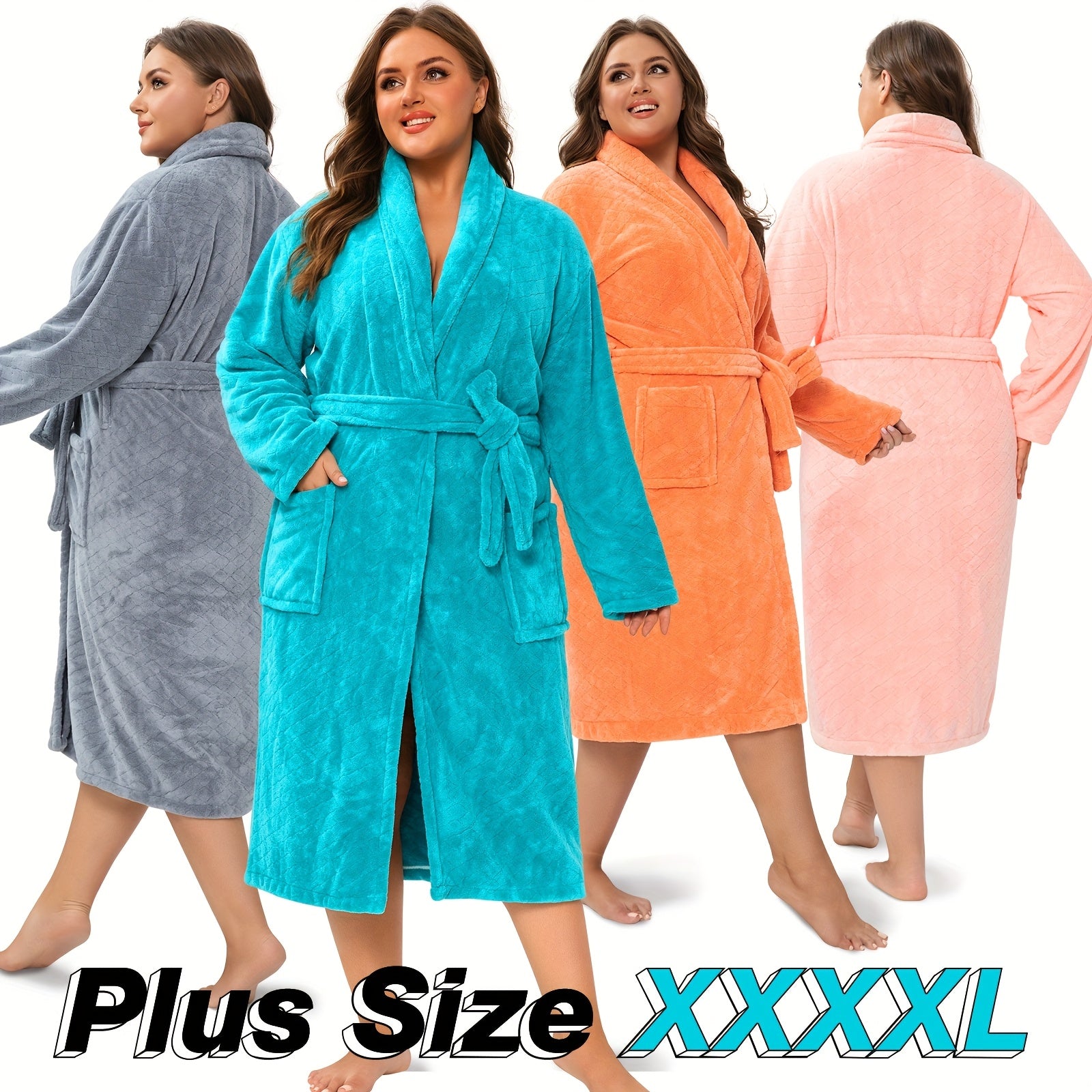 Luxury Plus Size Coral Fleece Shawl Collar Bathrobe for Home  Travel