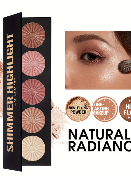 Langmanni New 5Color Highlighter  Contour Palette  Natural Dimensional Glow for Face Makeup Cheek Contouring Seamless Blend Creamy Texture Longlasting Wear Skinfriendly Ingredients Multishade Compact Beauty Enthusiasts