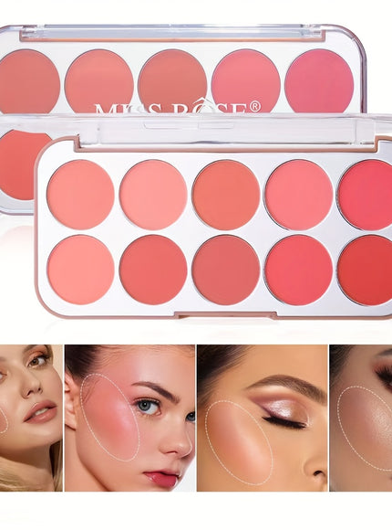 10Color Lightweight Buildable Powder Blush Palette