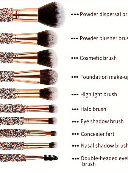 Golden Diamond 14pc Makeup Brush Set  Puffs