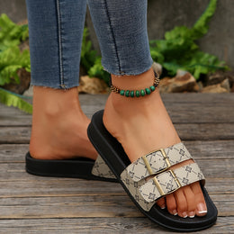 Chic Floral Double Buckle Summer Slide Sandals
