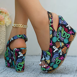 KissICON Print Decor Super High Heels Sandals for Women