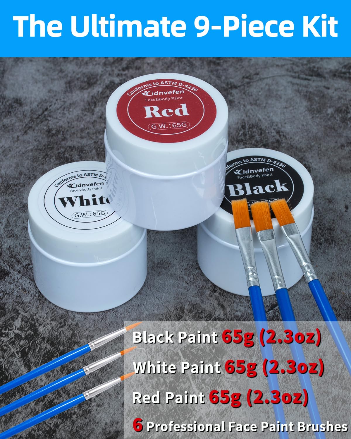 KissICON Pro OilBased Face  Body Paint Kit White Black Red