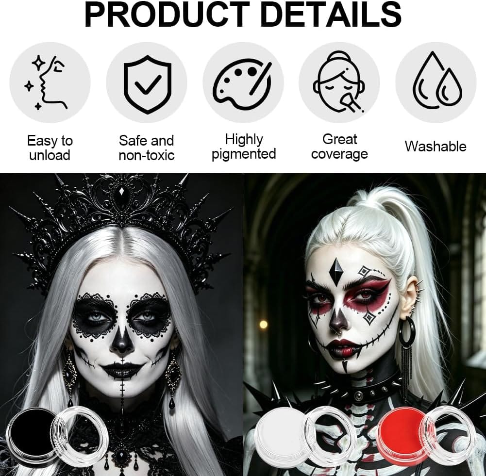 KissICON Professional White Black Red Face and Body Painting Kit