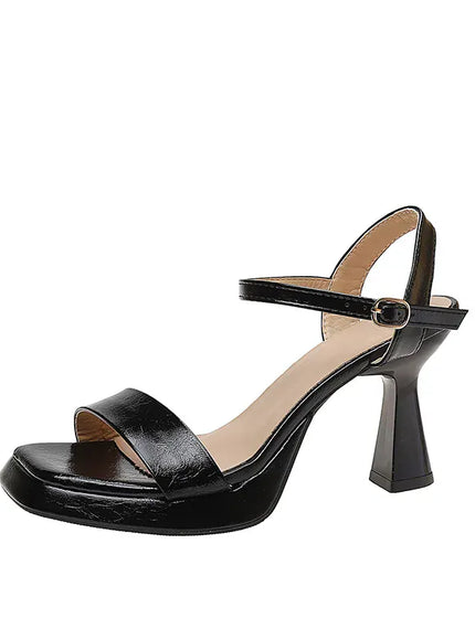 KissICON Pu Leather Black Super High Heels Sandals for