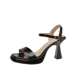 KissICON Pu Leather Black Super High Heels Sandals for