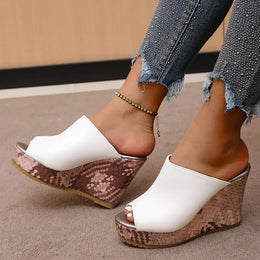 KissICON Pu Leather Block Print Thick Sole Wedges Sandals