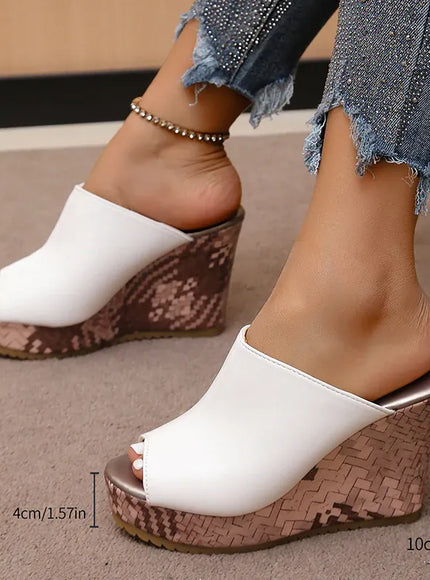 KissICON Pu Leather Block Print Thick Sole Wedges Sandals