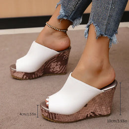 KissICON Pu Leather Block Print Thick Sole Wedges Sandals