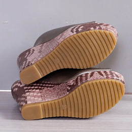 KissICON Pu Leather Block Print Thick Sole Wedges Sandals