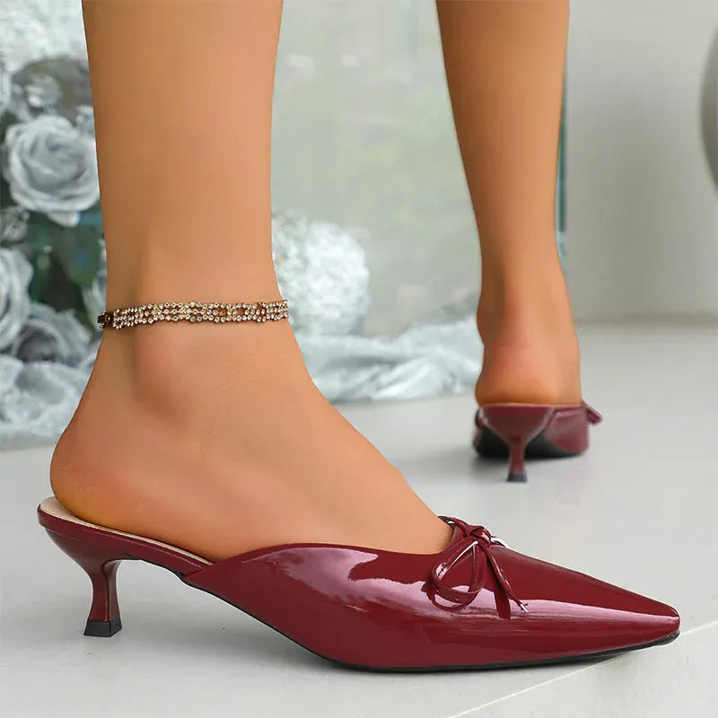 KissICON Pu Leather Low Heels Sandals for Women Bowtie