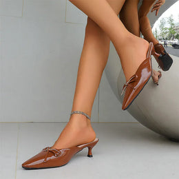 KissICON Pu Leather Low Heels Sandals for Women Bowtie