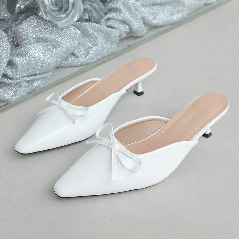 KissICON Pu Leather Low Heels Sandals for Women Bowtie