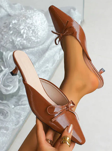 KissICON Pu Leather Low Heels Sandals for Women Bowtie