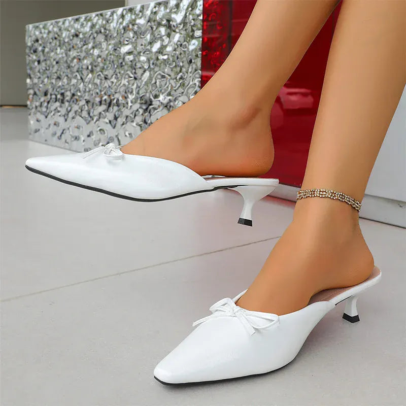KissICON Pu Leather Low Heels Sandals for Women Bowtie