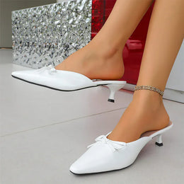 KissICON Pu Leather Low Heels Sandals for Women Bowtie