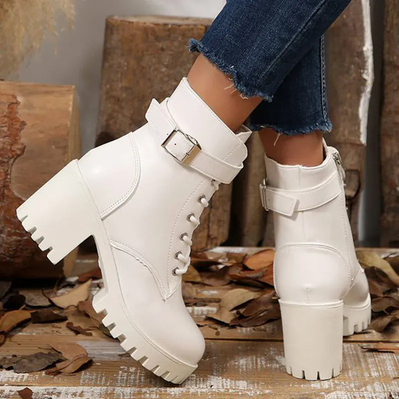 KissICON Pu Leather Platform Ankle Boots for Women 2025