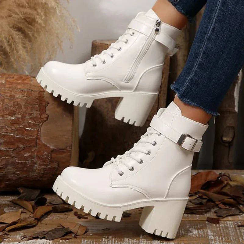 KissICON Pu Leather Platform Ankle Boots for Women 2025