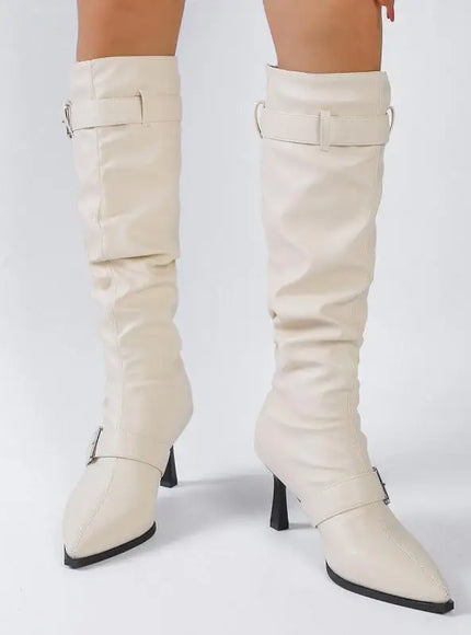 KissICON Punk Metal Buckle Decor High Heels Boots Women