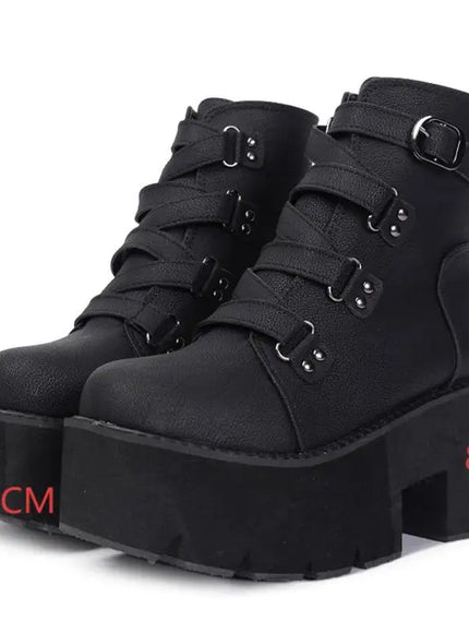 KissICON Punk Style Super High Heel Goth Boots Black