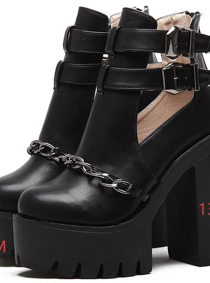 KissICON Punk Style Super High Heel Goth Boots Black