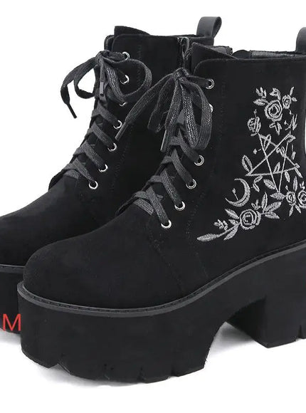 KissICON Punk Style Super High Heel Goth Boots Black
